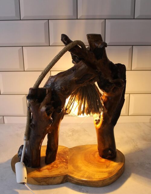 Dazzle Wood Unique Handcrafted Wooden Lamp with LED Bulb ? Rustic Chic Decorative Table Light, Storage Base Feature, Ideal for Home and Office, Nature-Inspired Design ? 39cm high